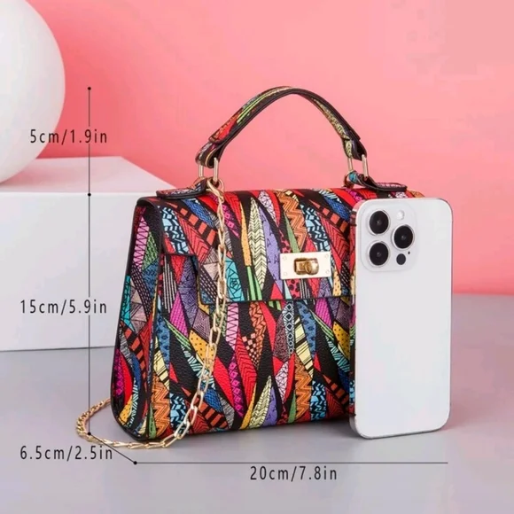 Colorful Geometric Pattern Handbag - Picture 3 of 4